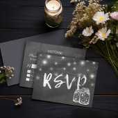 Invitation Carte Postale Mariage RSVP avec pot Mason et guirlande lumineuse