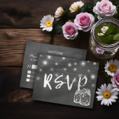 Invitation Carte Postale Mariage RSVP avec pot Mason et guirlande lumineuse