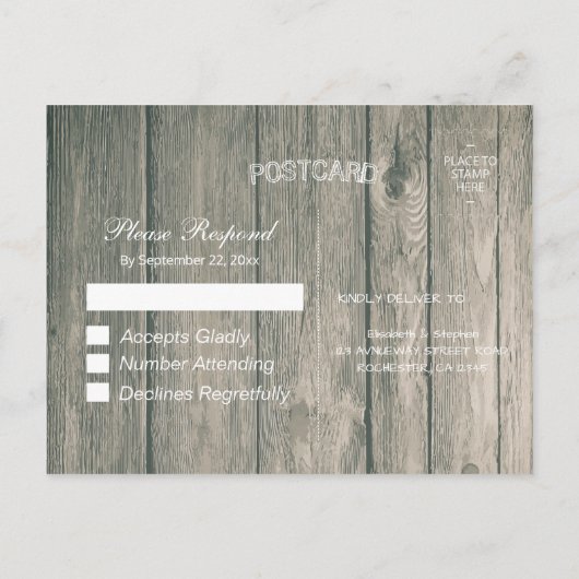 Invitation Carte Postale Mariage RSVP Bois rustique & Mason Jar Lumières à  (Dos)