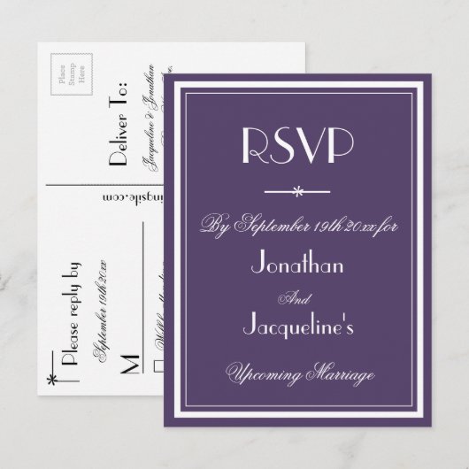Invitation Carte Postale Mariage RSVP Dusty Purple Meal Choice Kindly Répon (Devant / Derrière)