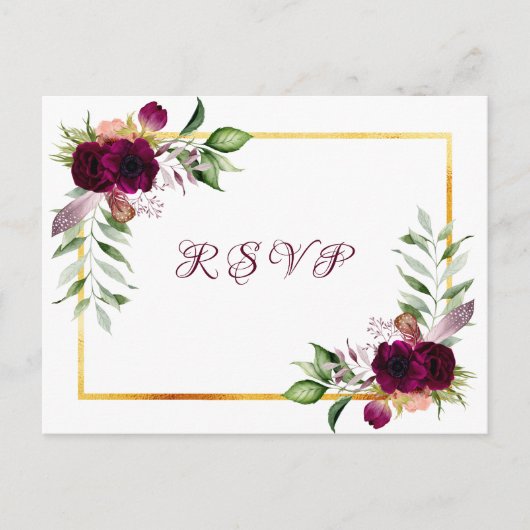 Invitation Carte Postale Mariage RSVP flores blancs bordeaux (Devant)