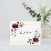 Invitation Carte Postale Mariage RSVP flores blancs bordeaux (Debout devant)