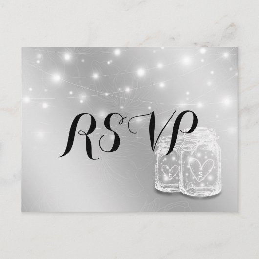 Invitation Carte Postale Mariage RSVP Mason Jars Chaîne Lumière Argent mode (Devant)