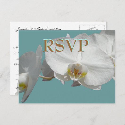 Invitation Carte Postale Mariage RSVP Orchidées Blanches (Devant / Derrière)