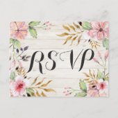 Invitation Carte Postale Mariage RSVP Répondre Aquarelle Fleurs Bois rustiq (Devant)