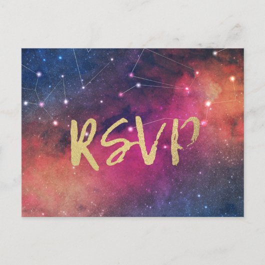 Invitation Carte Postale Mariage RSVP Répondre Galaxy Nebula Constellations (Devant)
