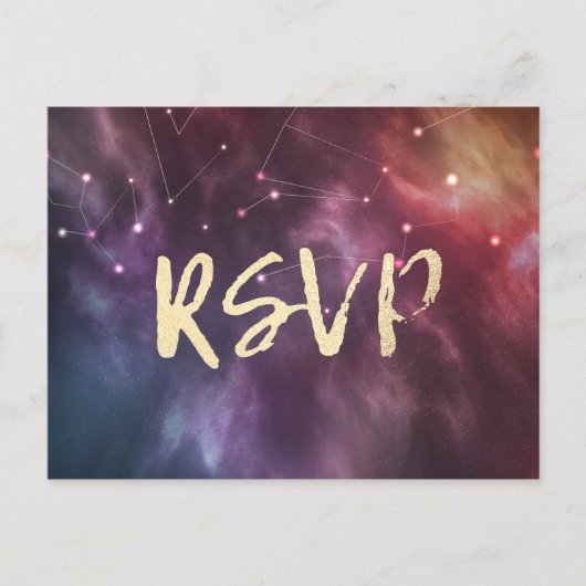 Invitation Carte Postale Mariage RSVP Répondre Galaxy Nebula Constellations (Devant)