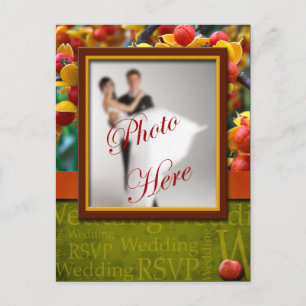 Invitation Carte Postale Mariage RSVP Rustique Automne En Amour Photo Perso