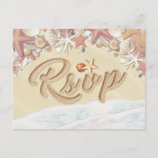 Invitation Carte Postale Mariage RSVP Summer Sandy Beach Starfish Seashell (Devant)