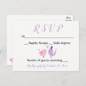 Invitation Carte Postale Mariage RSVP violet Lovebird Mariage Lavande rose (Devant / Derrière)