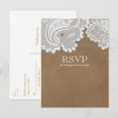 Invitation Carte Postale Mariage rustique élégant dentelle blanche et marro (Devant / Derrière)