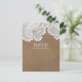 Invitation Carte Postale Mariage rustique élégant dentelle blanche et marro (Debout devant)