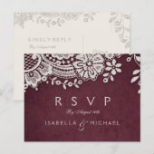 Invitation Carte Postale Mariage rustique RSVP Bourgogne élégante dentelle  (Devant / Derrière)