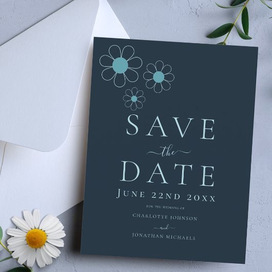 Invitation Carte Postale Mariage simple bleu moderne