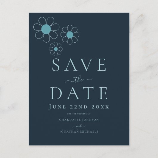 Invitation Carte Postale Mariage simple bleu moderne (Devant)