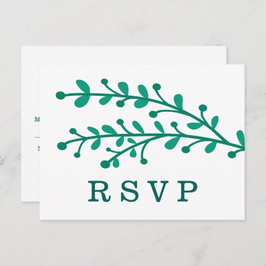 Invitation Carte Postale Mariage simple de feuillage vert RSVP (Devant / Derrière)
