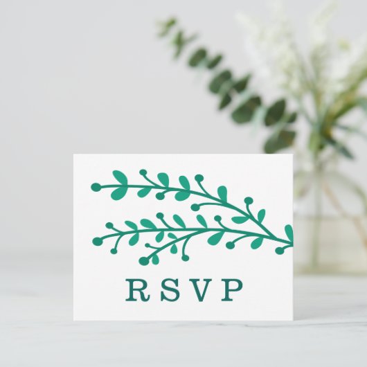 Invitation Carte Postale Mariage simple de feuillage vert RSVP (Debout devant)