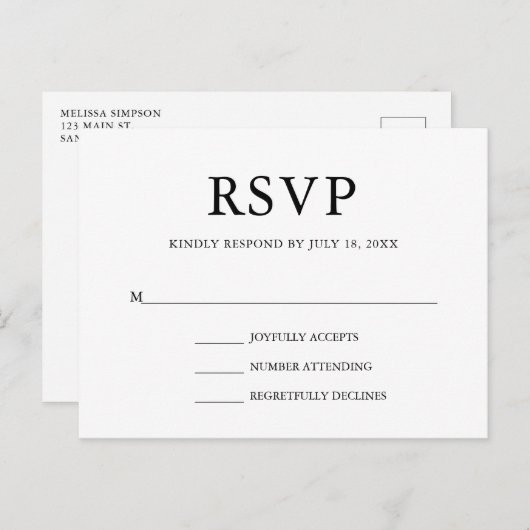 Invitation Carte Postale Mariage simple et élégant RSVP (Devant / Derrière)