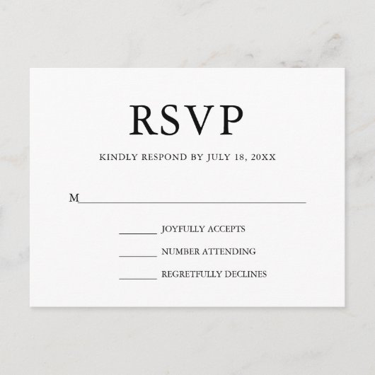 Invitation Carte Postale Mariage simple et élégant RSVP (Devant)