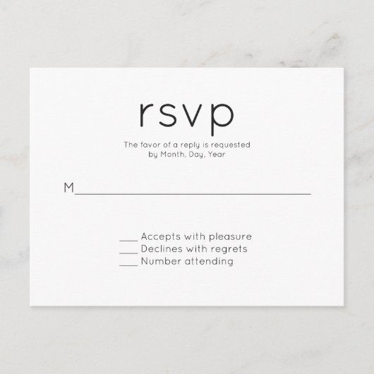 Invitation Carte Postale Mariage simple moderne RSVP (Devant)