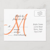 Invitation Carte Postale Mariage simple orange gris monogramme RSVP (Dos)
