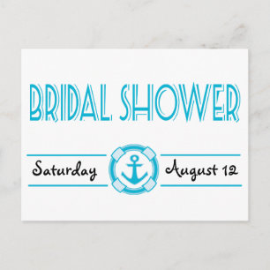 Invitation Carte Postale Mariage Thème Marin Bleu Turquoise Ancre de Navire