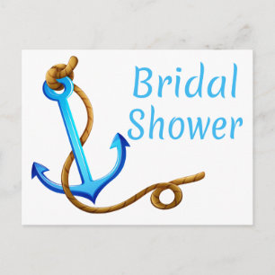Invitation Carte Postale Mariage Thème Marin Bleu Turquoise Ancre de Navire