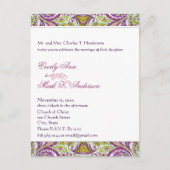 Invitation Carte Postale Mariage vert et rose (Devant)