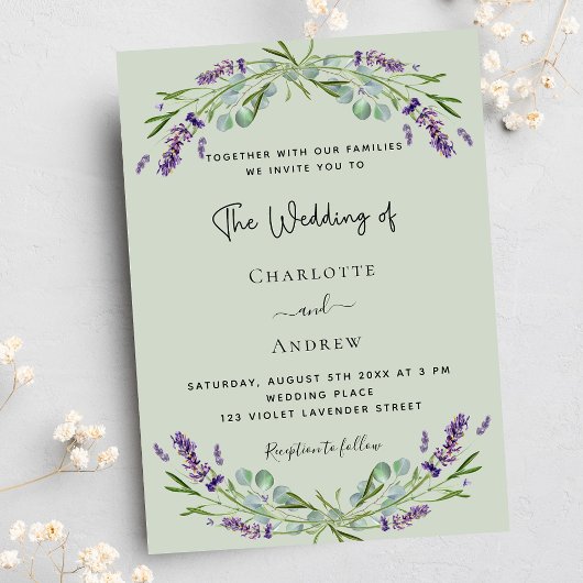 Invitation Carte Postale Mariage vert Lavender eucalyptus