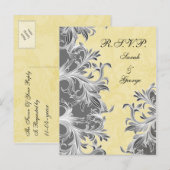 Invitation Carte Postale Mariage Vintage jaune et gris (Devant / Derrière)