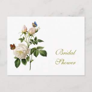 Invitation Carte Postale Mariage vintage rose blanche et papillons
