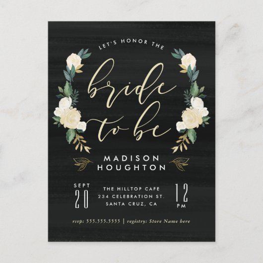 Invitation Carte Postale Mariée à être calligraphie Fête des mariées floral (Devant)