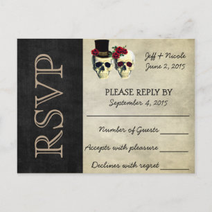 Invitation Carte Postale Mariée et de la chambre Sugar Skulls Mariage RSVP