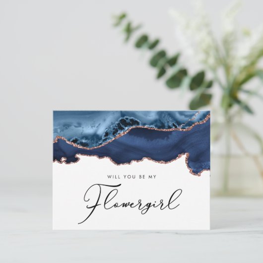 Invitation Carte Postale marina rose or agate serez-vous ma fleurie (Debout devant)