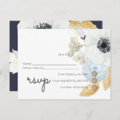 Invitation Carte Postale Marine Blanc or Floral Mariage Budget RSVP (Devant / Derrière)
