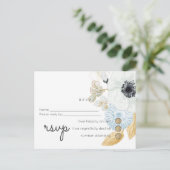 Invitation Carte Postale Marine Blanc or Floral Mariage Budget RSVP (Debout devant)