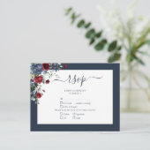 Invitation Carte Postale Marine Bleu Bourgogne Botanique Mariage de script (Debout devant)