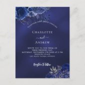 Invitation Carte Postale Marine bleu fleurs élégant mariage (Devant)