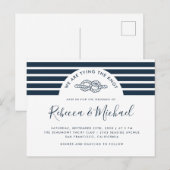 Invitation Carte Postale Marine Bleu Nautique Lier Le Mariage De Knot (Devant / Derrière)