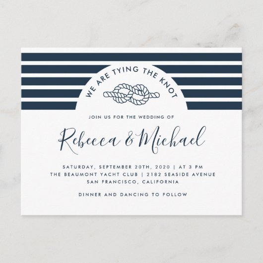Invitation Carte Postale Marine Bleu Nautique Lier Le Mariage De Knot (Devant)