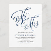 Invitation Carte Postale Marine Blue M et Mme Rustic Script QR Code Mariage (Devant)