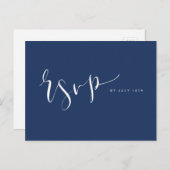 Invitation Carte Postale Marine Blue Modern Simple Script mariage RSVP (Devant / Derrière)