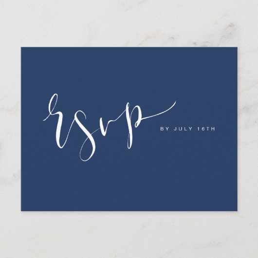 Invitation Carte Postale Marine Blue Modern Simple Script mariage RSVP (Devant)