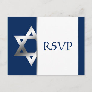 Invitation Carte Postale Marine et Silver Star de David Bar Mitzvah RSVP