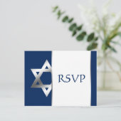 Invitation Carte Postale Marine et Silver Star de David Bar Mitzvah RSVP (Debout devant)