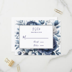 Invitation Carte Postale Marine Peonies Bleues et Roses Blanches Mariage RS