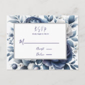 Invitation Carte Postale Marine Peonies Bleues et Roses Blanches Mariage RS (Devant)