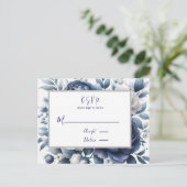 Invitation Carte Postale Marine Peonies Bleues et Roses Blanches Mariage RS (Debout devant)