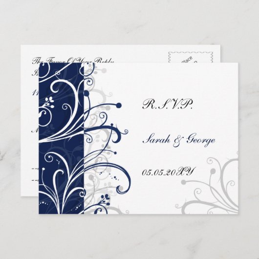 Invitation Carte Postale marine style mariage rsvp (Devant / Derrière)