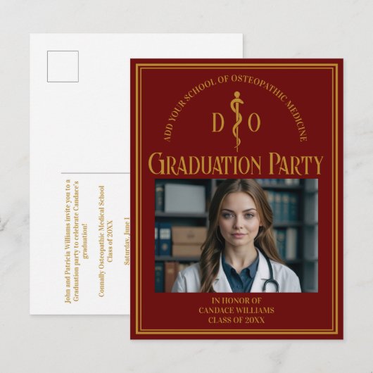 Invitation Carte Postale Maroon Osteopathic Médicale School Graduation Part (Devant / Derrière)